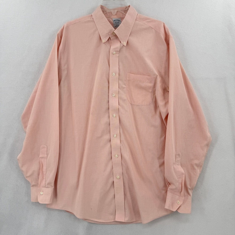 Brooks Brothers Button Down Shirt Mens 17.5-37 Orange Slim Fit Non-Iron Cotton